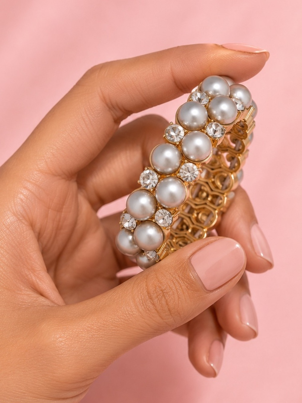 Luxury Grey Pearl Crystal Stretch Bracelet